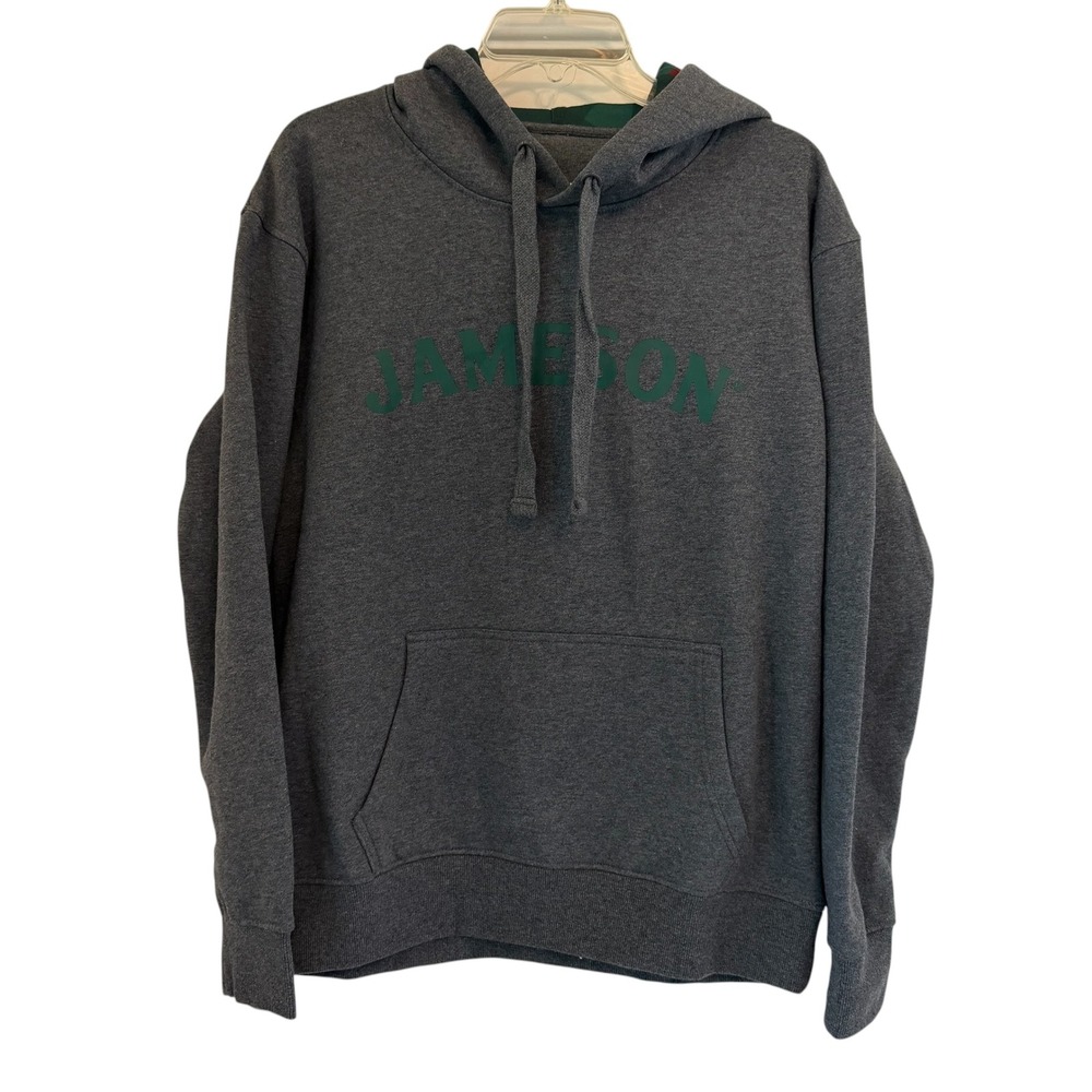 Jameson Irish Whiskey Hoodie Mens Medium Charcoal Gray Green Logo Pullover - Picture 3 of 14